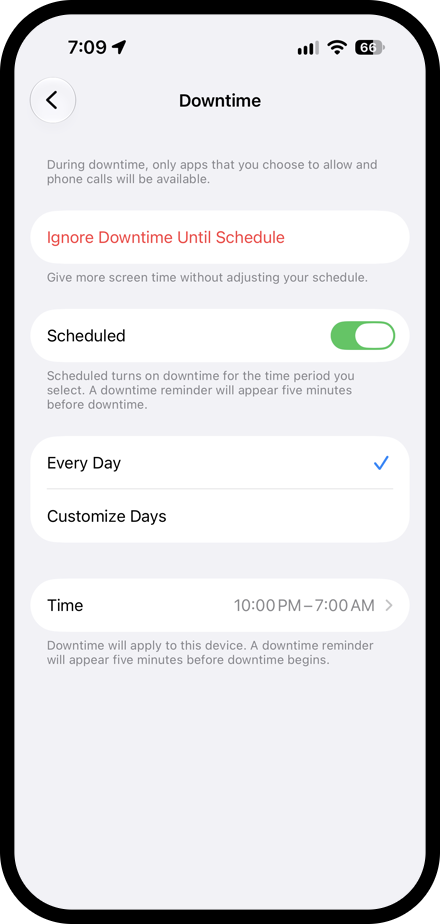 iPhone Downtime scheduled every day from 10:00 PM to 7:00 AM